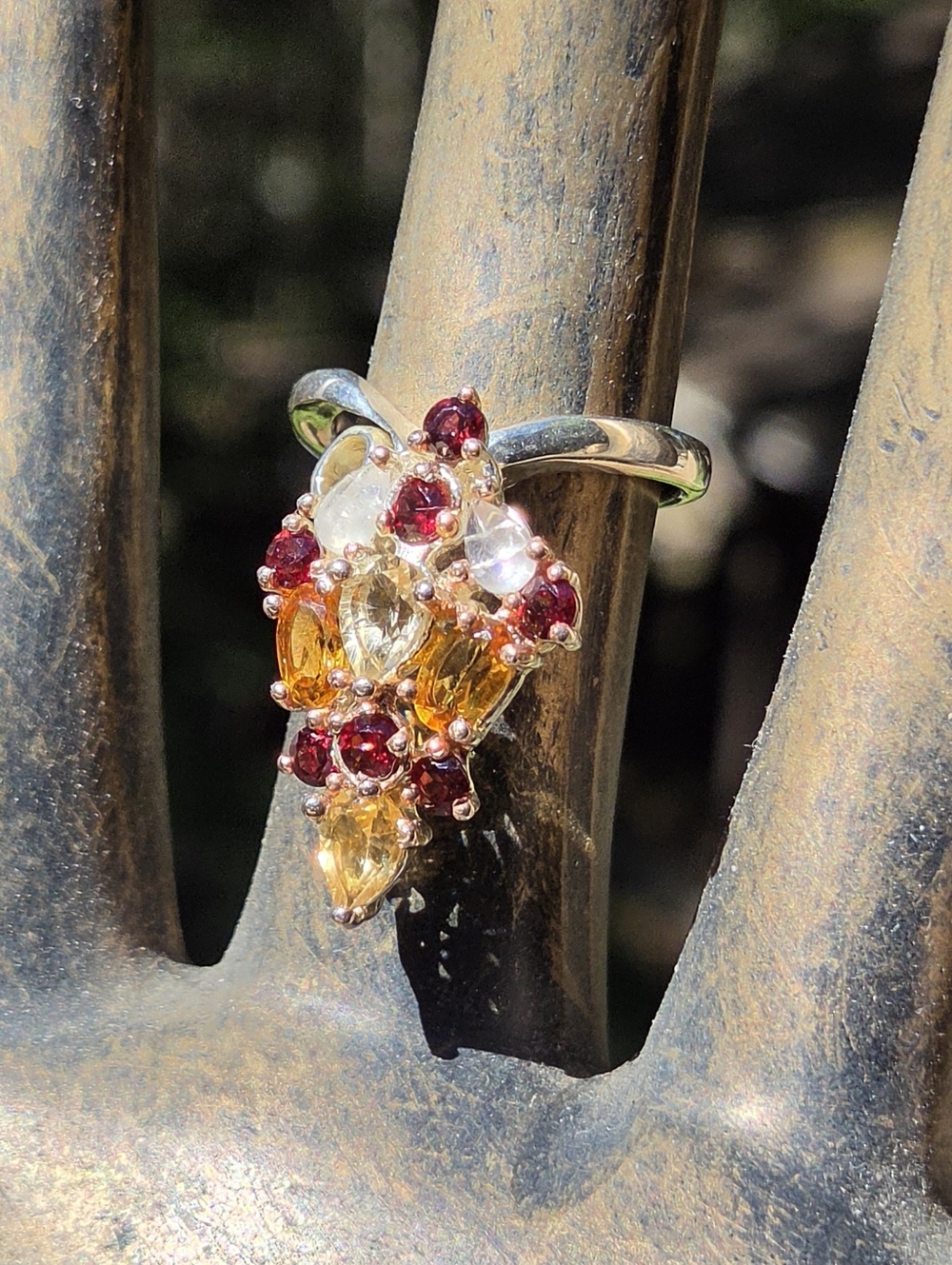 Citrine Moonstone Rhodalite & Green Amethyst Sterling White Gold Ring Sz7.5 - Picture 5 of 8
